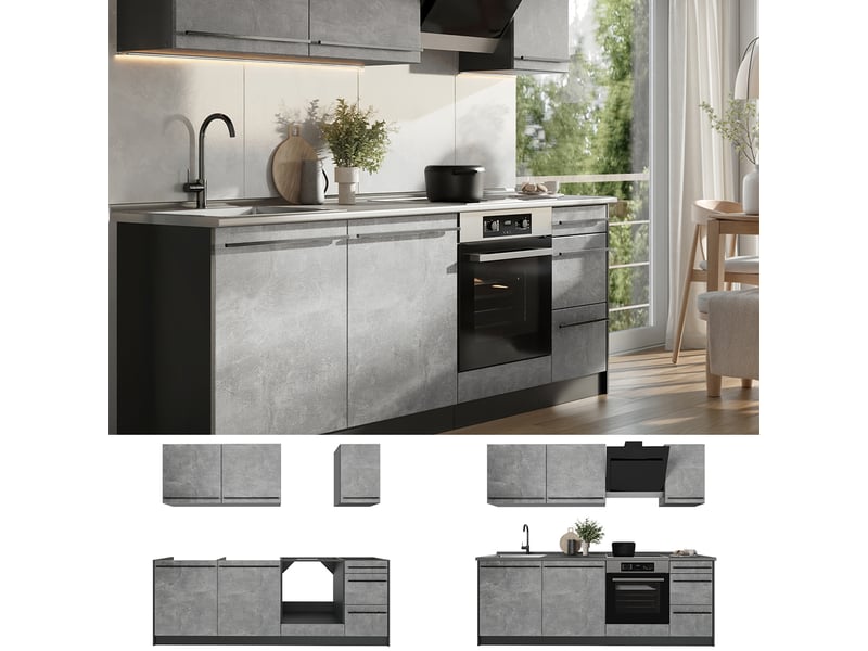  Vicco cuisine, bétonanthracite, 220cm sans plan de travail  - Conforama D