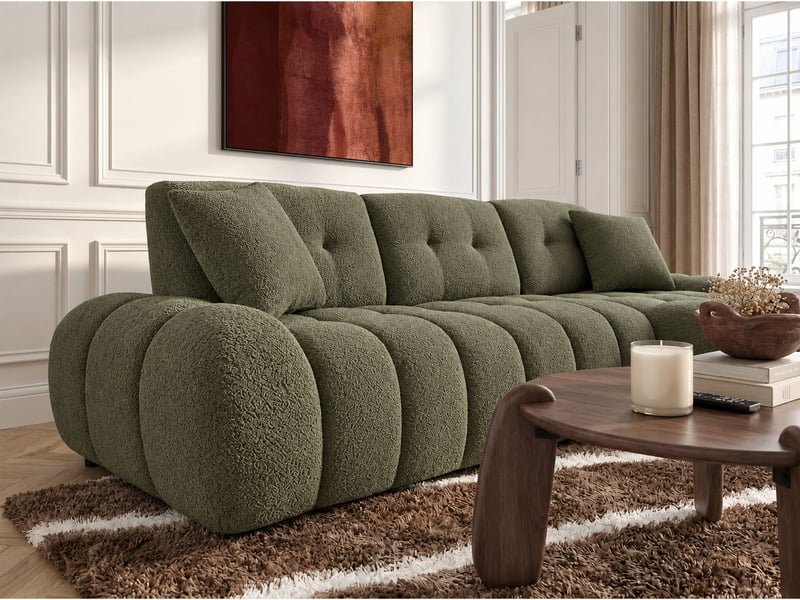 Bobochic canapé d'angle avec dossier avance recule apollon en tissu bouclette vert angle droit APOLLON - Conforama C