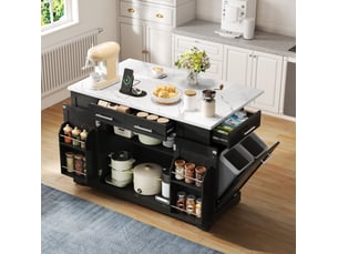 Îlot de cuisine 138x86x92 cm plateau rabattable mdf noir