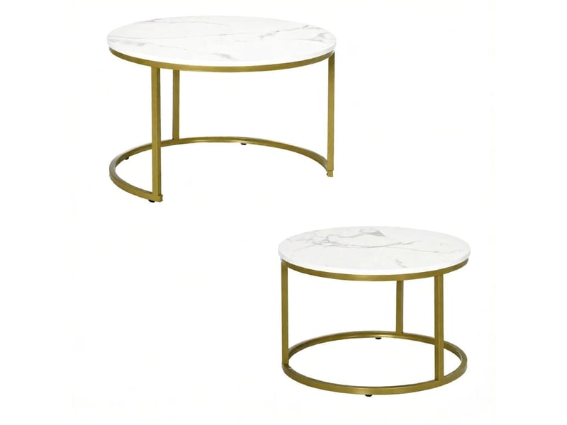  Tables basses gigognes rondes lot de 2 gain de place - lpospi - acier, panneau effet marbre blanc et doré  - Conforama A