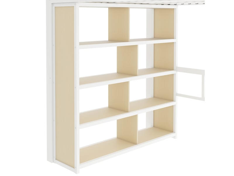 Lit mezzanine avec bureau et rangements, éclairage led, structure métal et mdf, couchage 140 x 200 cm, blanc - Conforama W