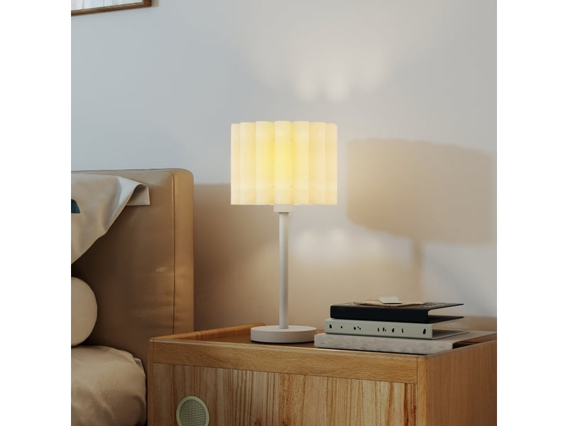  Lampe de table 25x25x48,5 cm e27 avec abat-jour ondulé et interrupteur à bouton blanc  - Conforama C