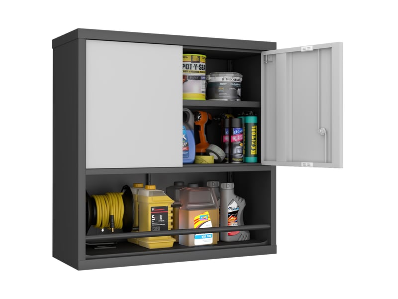  Armoire de rangement murale 76,2 x 30,5 x 78 cm noir et blanc en métal, 2 portes verrouillables, étagères réglables  - Conforama A