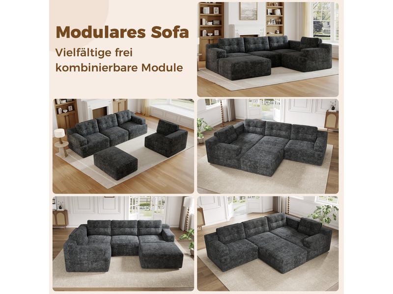 Canapé d'angle, canapé modulable, gris, sans montage, en chenille, sans cadre - Conforama W