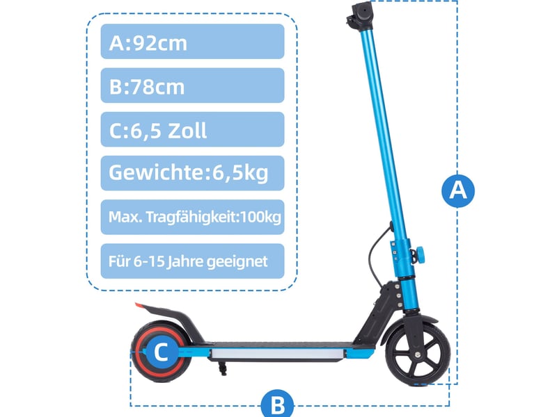 Trottinette électrique enfant 78 x 92 cm bleue en alliage d'aluminium, pliable avec éclairage led - Conforama C