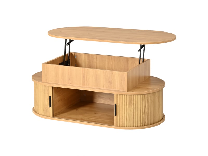  Table basse ovale relevable couleur bois, 100 x 50 cm, rangement, hauteur 40–55 cm  - Conforama D