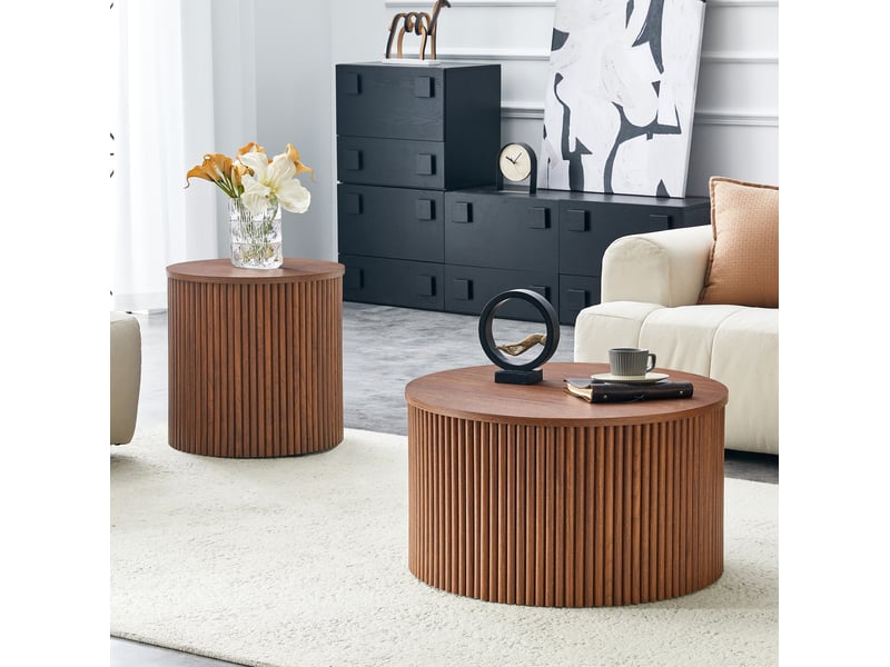  Ensemble de tables basses gigognes, rangement intégré, mobilier de salon, tables de salon, pour salon, en mdf, marron  - Conforama D