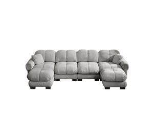 Canapé d'angle u à 4 places modulable, tissu chenille, gris clair, avec 2 ottomanes mobiles, design matelassé fin, confortable, ergonomique, facile à monter