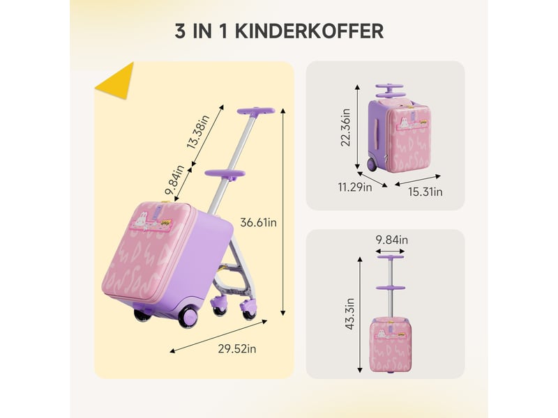  Valise enfant trotteur 4 roues poignée télescopique rose 38.88x28.68x56.79 cm T6128P515161 - Conforama C