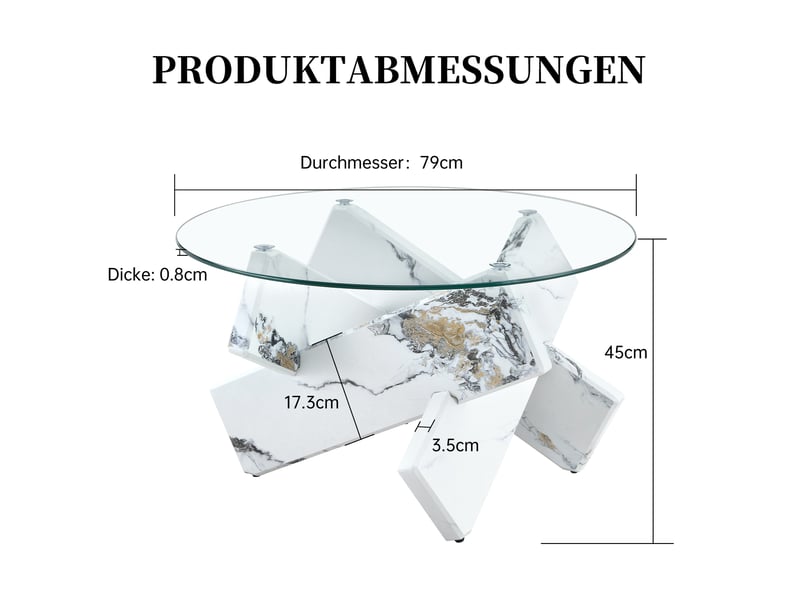  Table basse ronde à support croisé diamètre 79 cm, hauteur 45 cm en mdf et verre blanc transparent  - Conforama E