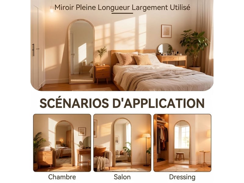  Miroir sur pied arqué 160x50 cm bois massif – marron style bohème  - Conforama B