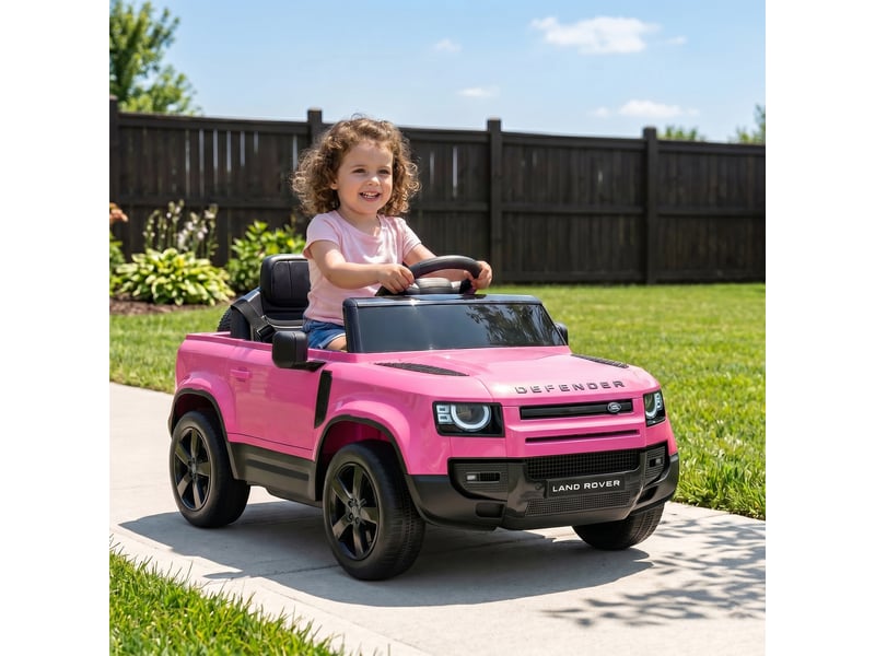  Voiture électrique suv pour enfants land rover defender 12v, télécommande, suspension, démarrage progressif, vitesse 2,7-4,5 kmh, rose  - Conforama D