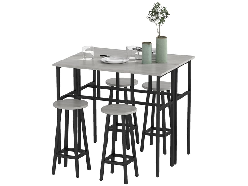  Ensemble table et tabourets de bar style industriel, 6 pièces, 2 tables et 4 tabourets de bar, gris et noir  - Conforama A