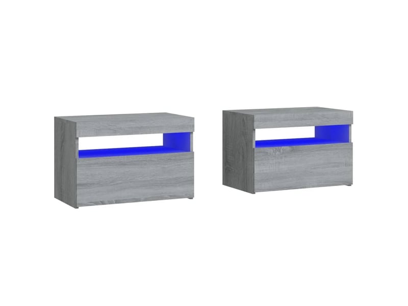  Lot de 2 tables de chevet - cabinet de chevet - table de nuit et lumières led sonoma gris 60x35x40 cm  - Conforama A