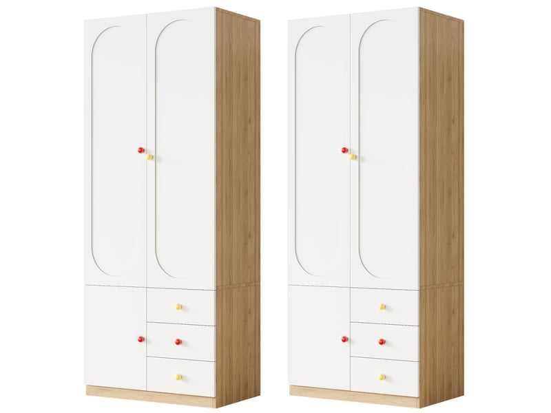 Lot de 2 armoires enfant 2 portes avec tiroirs 80x50x200 cm blanches mdf - Conforama R