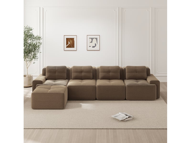  Canapé modulaire convertible 4 places en velours côtelé marron, confort profond et configuration flexible au salon  - Conforama B
