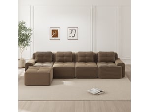 Canapé modulaire convertible 4 places en velours côtelé marron, confort profond et configuration flexible au salon