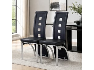 Lot de 2 chaises de salle à manger noires et argentées en pu et métal