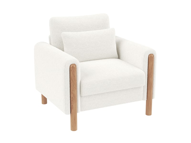  Fauteuil 87x83x88,5 cm coussin épais haute densité soutien lombaire bois pieds antidérapants velours teddy blanc  - Conforama A
