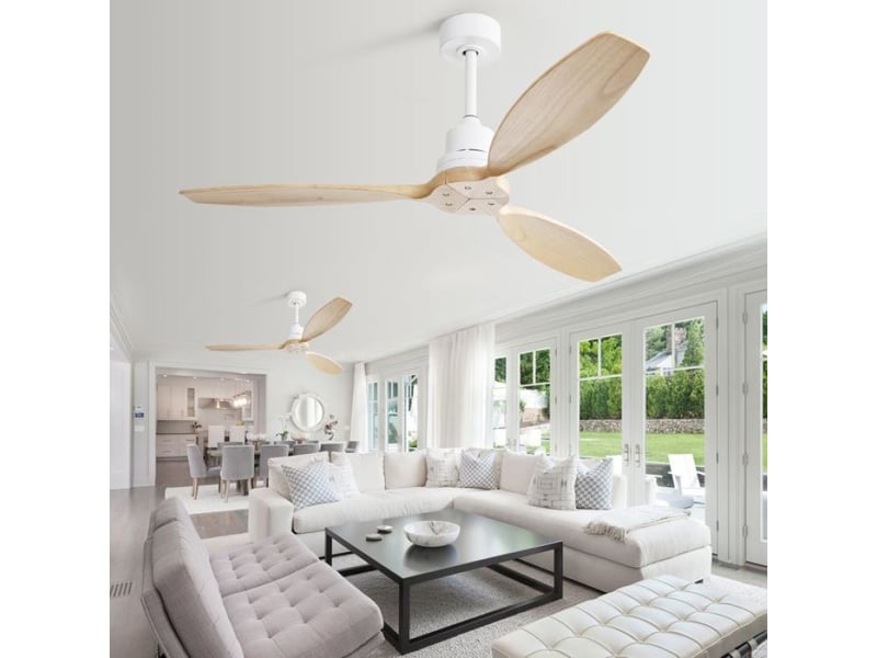  Ventilateur de plafond 132 cm sans éclairage, 6 vitesses, télécommande, moteur dc réversible, blanc  - Conforama D