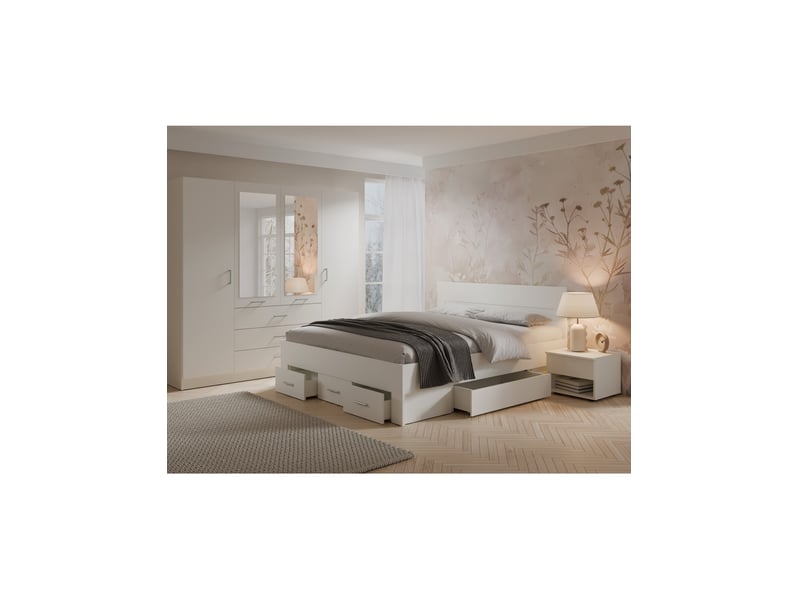  Lit adulte fjord 180x200cm blanc mat avec 5 tiroirs sans sommier  - Conforama B