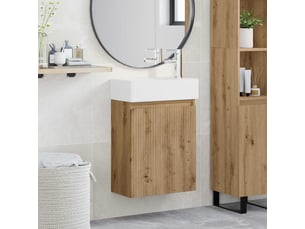 Meuble de rangement salle de bain avec robinet chêne artisanal shl6299