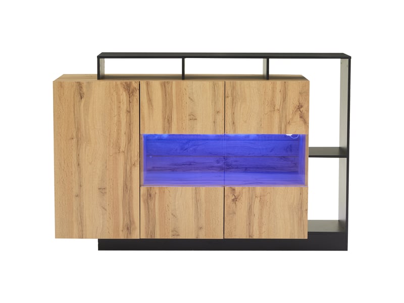 Buffet moderne avec led 140 cm meuble de rangement salle à manger bois et noir - Conforama A