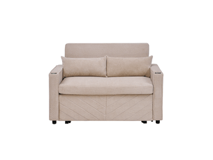 Canapé 2 places, avec couchage d'appoint, avec ports usb, en tissu et bois, coloris beige, l195 x p134 x h73 cm, design moderne