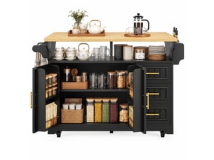 Desserte de cuisine à roulettes avec 3 tiroirs, plateaux rabattables et étagères réglables mdf noir 120 × 40 × 95 cm