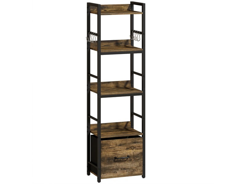  Bibliothèque 4 niveaux avec tiroir et 8 crochets, marron rustique, 39 × 26 × 136,5 cm  - Conforama A
