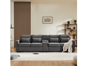 Canapé droit fixe OKWISH  4 places Tissu gris