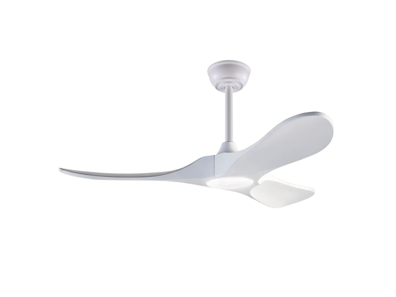  Ventilateur de plafond 42 pouces avec lumière led et télécommande, 3 pales en bois blanc, 6 vitesses, réversible  - Conforama A