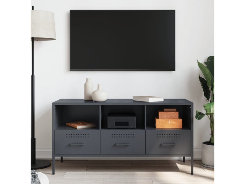  Meuble tv - banc tv - meuble de rangement anthracite 100,5x39x50,5 cm acier  - Conforama C