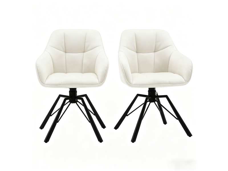  Chaises de salle à manger 2 pièces pivotantes à 360° avec accoudoirs, velours, blanc crème  - Conforama A
