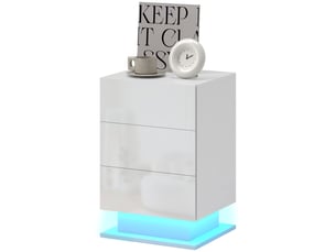 Table de chevet avec éclairage led rgb, 3 tiroirs et télécommande, design moderne, 40 x 35 x 60 cm, blanc brillant