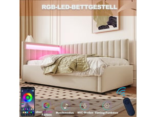 Lit banquette 90x200 cm <strong>ZOVIRA</strong> <strong></strong> coloris beige