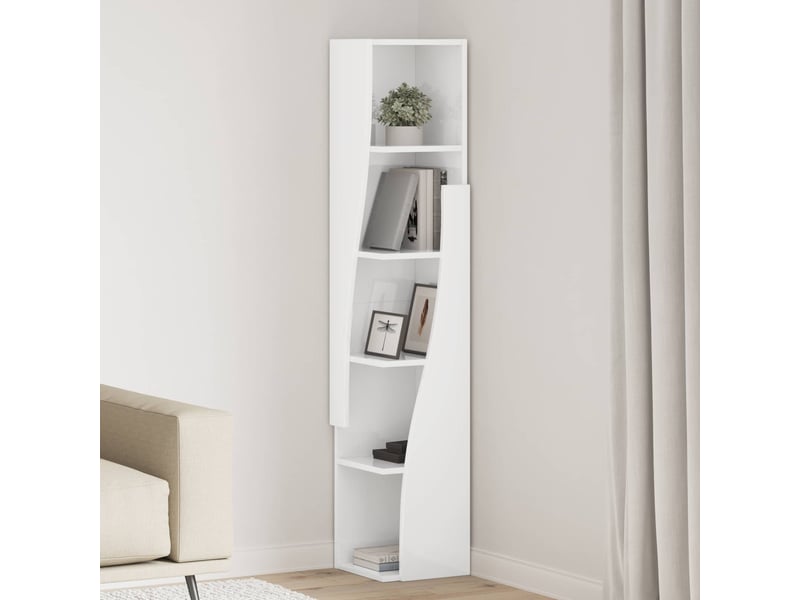  Meuble d'angle, meuble de rangement salon 27,5x27x140cm bois d'ingénierie blanc brillant  - Conforama B