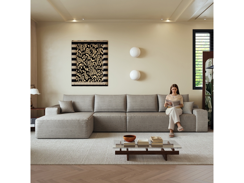 Canapé d'angle, canapé modulable, camel, assise profonde, livré monté, design moderne, 340 cm, pour salon, appartement, chambre - Conforama A