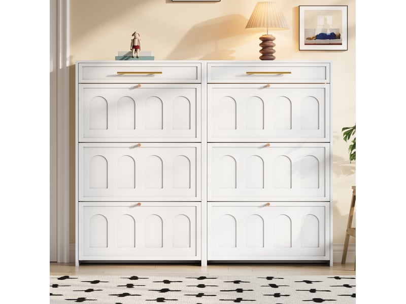 Ensemble de 2 meubles à chaussures modenvie 140 x 25 x 123,5 cm mdf blanc 12 niches 2 tiroirs  - Conforama E