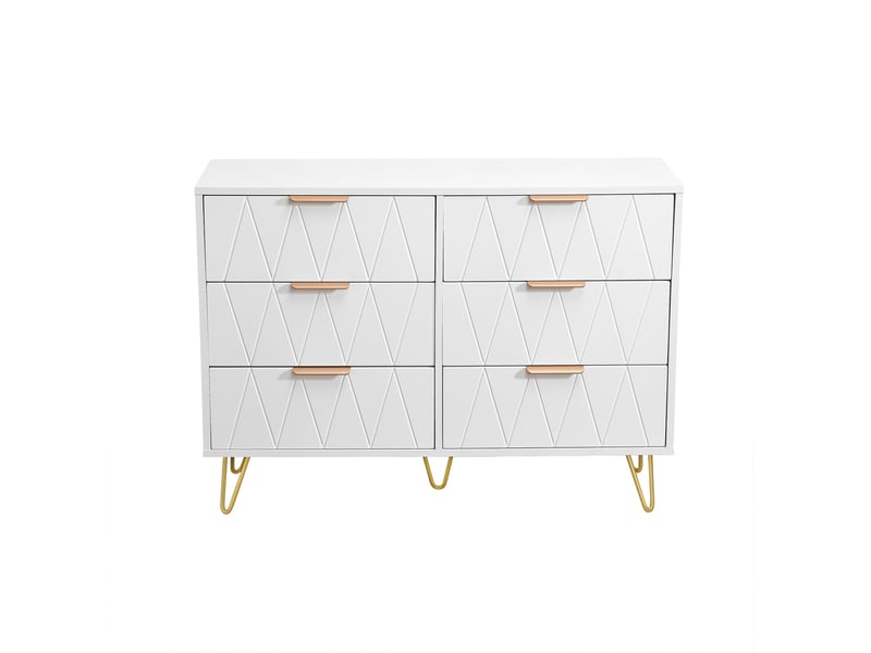 Commode chambre adulte bois, 34x100x72.5 cm commode 6 tiroirs meuble de rangement, table de chevet tables d'appoint avec tiroir, blanc - Conforama A