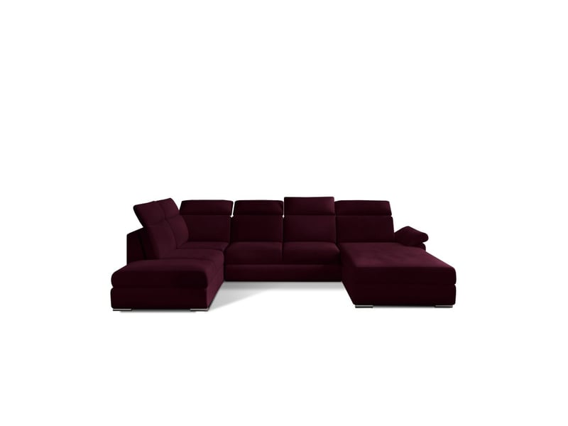  Canapé panoramique convertible majesta 5 places rose foncé – angle droit avec coffre – version 2  - Conforama A