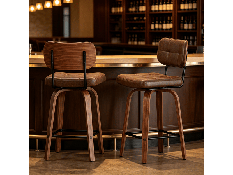  Chaise assise rembourrée en pu dossier incurvé en bois cadre métal pivotement 360° 2 pièces  - Conforama B