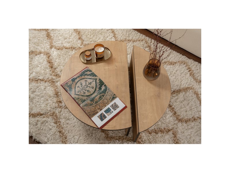  Tables basses gigognes en bois mdf mélaminé chêne miel et noir 90 x 60 x 30 cm lot de 2  - Conforama E