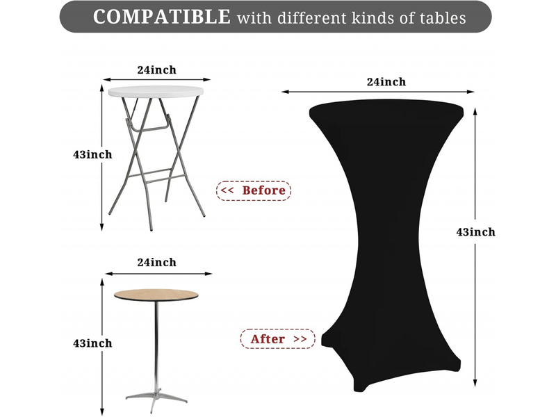  Housse de coussin - nappe cocktail carrée extensible en spandex, 60 x 110 cm, nappe cocktail ronde noire, convient aux bars, mariages, cocktails, tables de banquet noir XLH-ZLS-009296ZLS - Conforama C