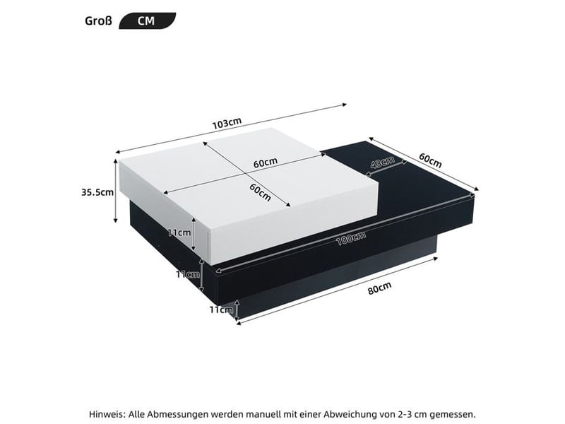  Table basse - rotative - blanc+noir - finition brillante 103x60x35.5cm - Conforama E