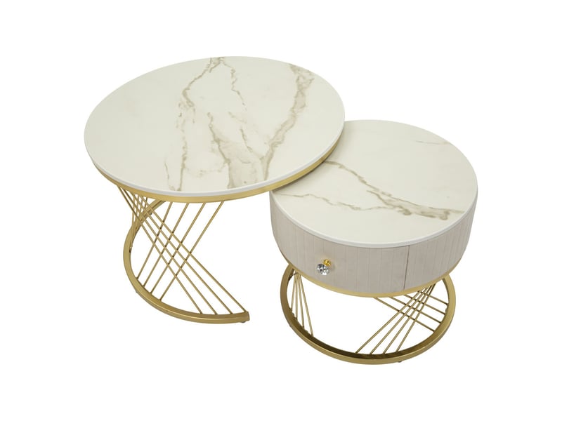  Paire de tables basses rondes votix crème et or ø70x48 et ø50x43 cm  - Conforama D