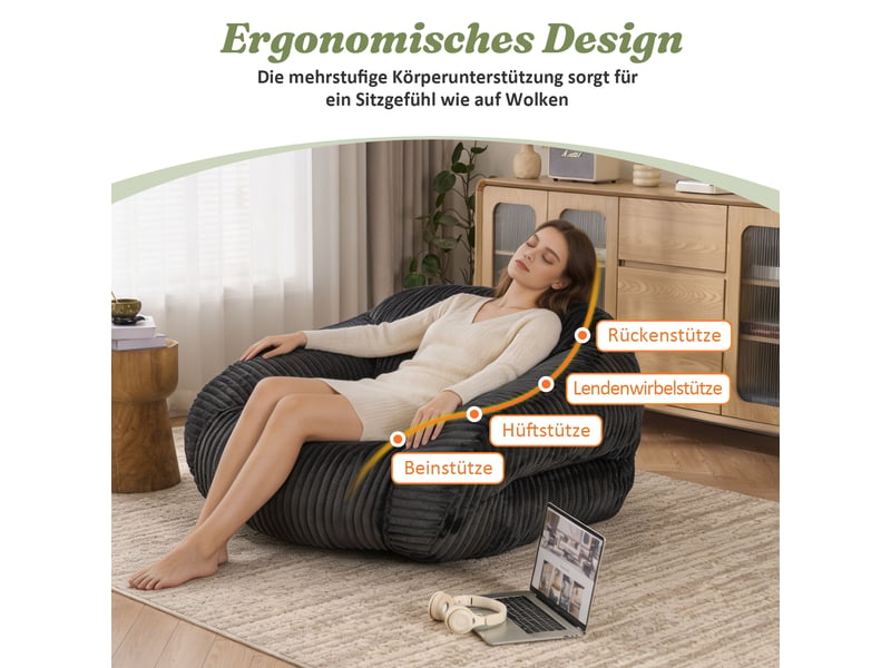 Pouf poire - pouf pour adultes, fauteuil lounge moelleux en velours tricoté, emballé sous vide et sans montage, gris foncé - Conforama R
