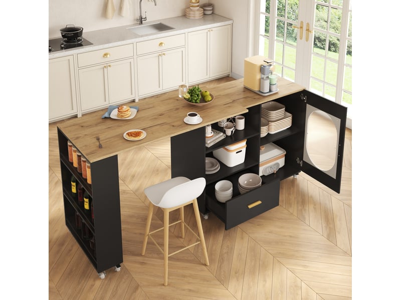  Îlot de cuisine mobile plateau pivotant 360° avec rangement 120-180 x 60 cm homvra  - Conforama C