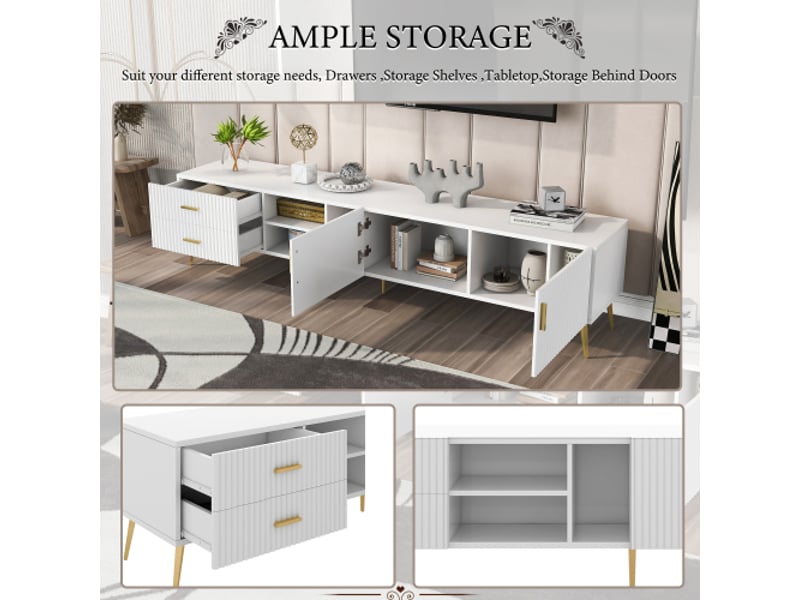  Meuble tv pour téléviseur 75 pouces - meubles bas meuble multimédia,console tv, meuble moderne console - blanc  - Conforama D