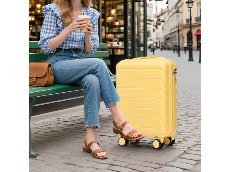 Lot de 2 bagages rigides abs jaunes, valise 19 pouces et vanity 14 pouces avec serrure à combinaison - Conforama E